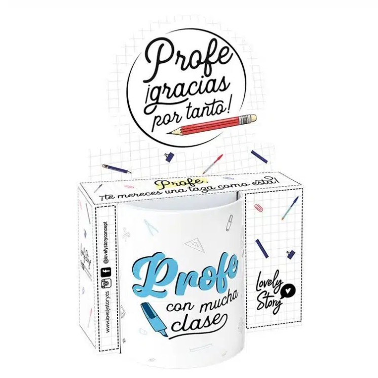 Taza Profe con Mucha Clase 330ml - Regalo para Profesores | Globos al Aire Tenerife