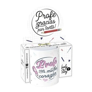 Taza Profe con Mucho Corazón 330ml - Regalo Docente | Globos al Aire Tenerife