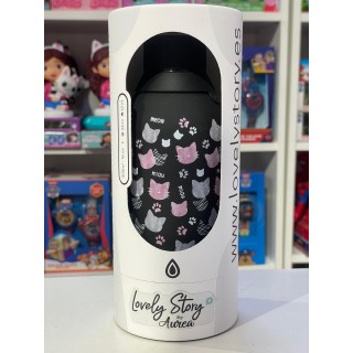 Botella Térmica 500ml Black Miau - Estilo Gatuno | Globos al Aire Tenerife