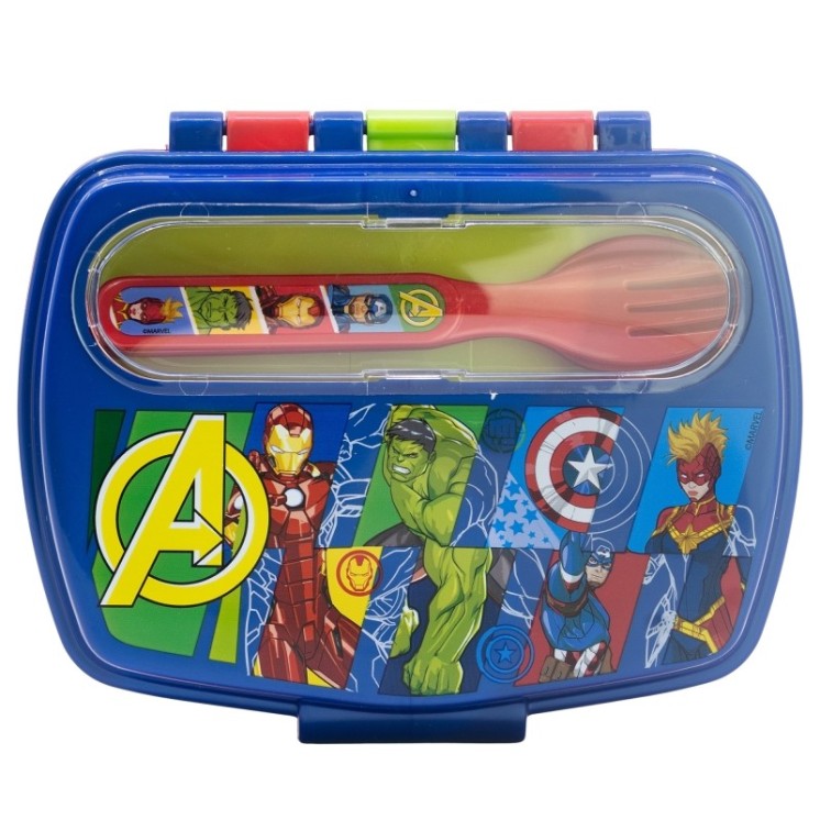 Sandwichera Rectangular con Cubiertos Avengers | Almuerzo completo