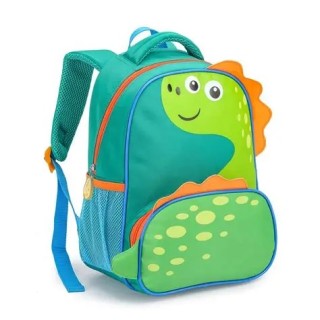 Mochila infantil Dinossauro verde/laranja 13" | Mochila divertida para niños