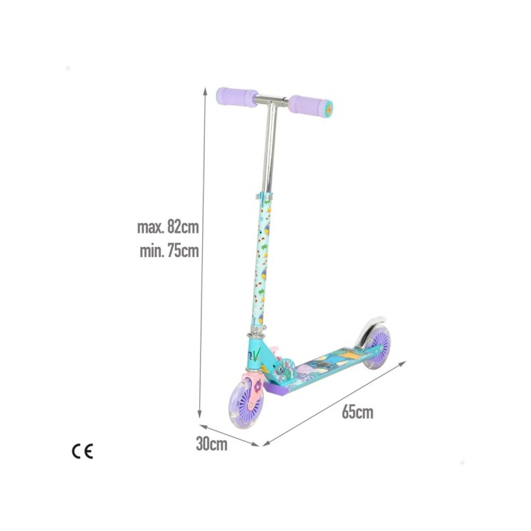 Patinete Plegable Stitch 2 Ruedas con Luces y Freno | Para Niños +5 Años | Globos al Aire