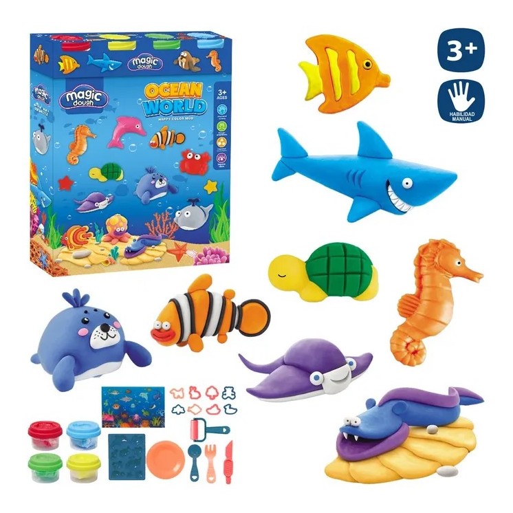 Set 4 Botes Plastilina Animal Marino | Juego Creativo Infantil