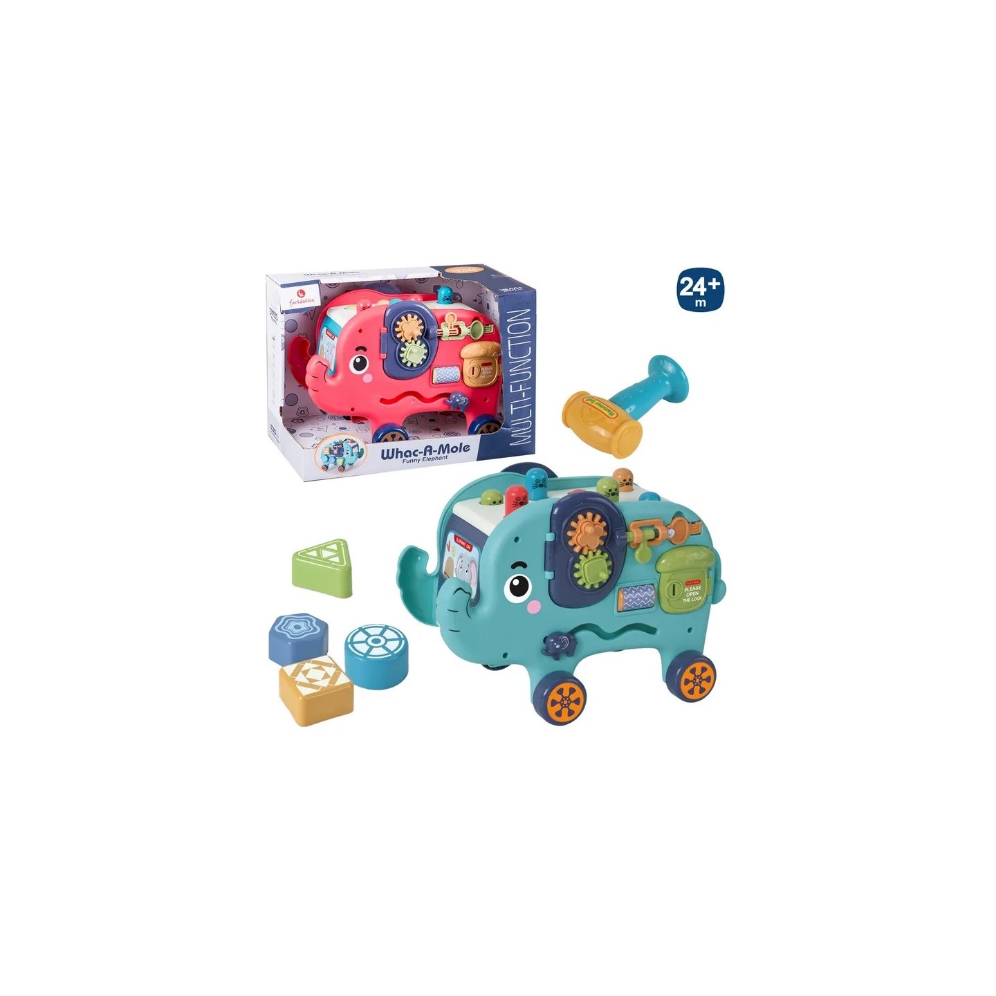 Elefante de Arrastre con Actividades 26x14x17 cm 2 Colores | Juguete Educativo Elefante de Arrastre con Actividades 26x14x17 cm 2 Colores | Juguete Educativo