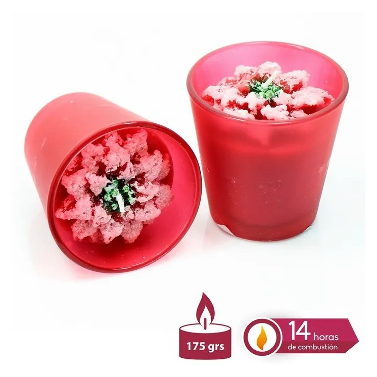 Vela Tarro Cristal Poinsettia Navidad 9x8,3 cm | Decoración Navideña