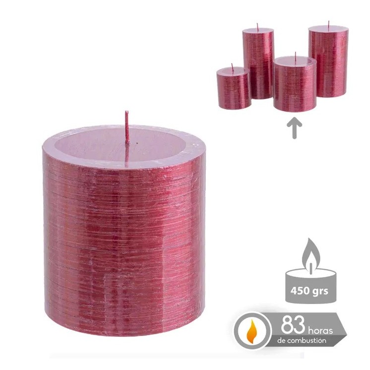 Vela Cilíndrica Rojo Metálico Navidad 8,7x9 cm | Decoración Navideña