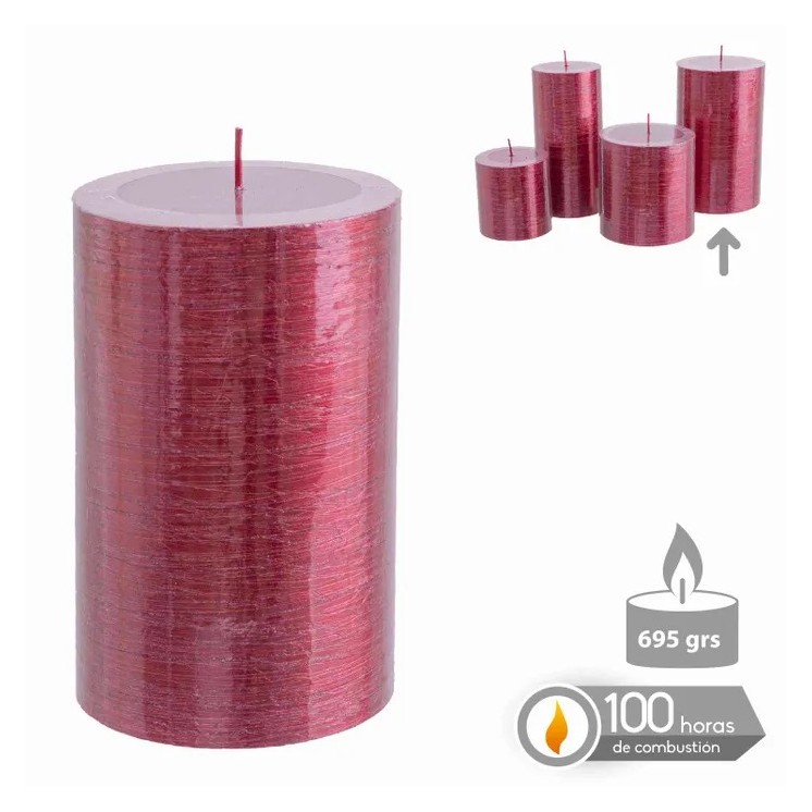 Vela Cilíndrica Rojo Metálico Navidad 8,7x14 cm | Decoración Navideña