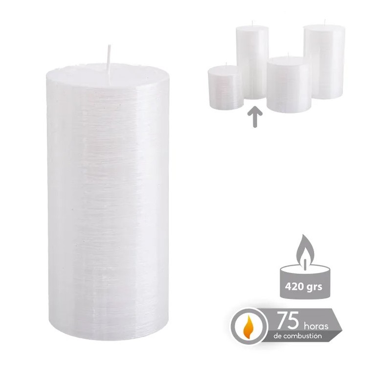 Vela Cilíndrica Blanco Nacarado Navidad 6,8x14 cm | Decoración Navideña