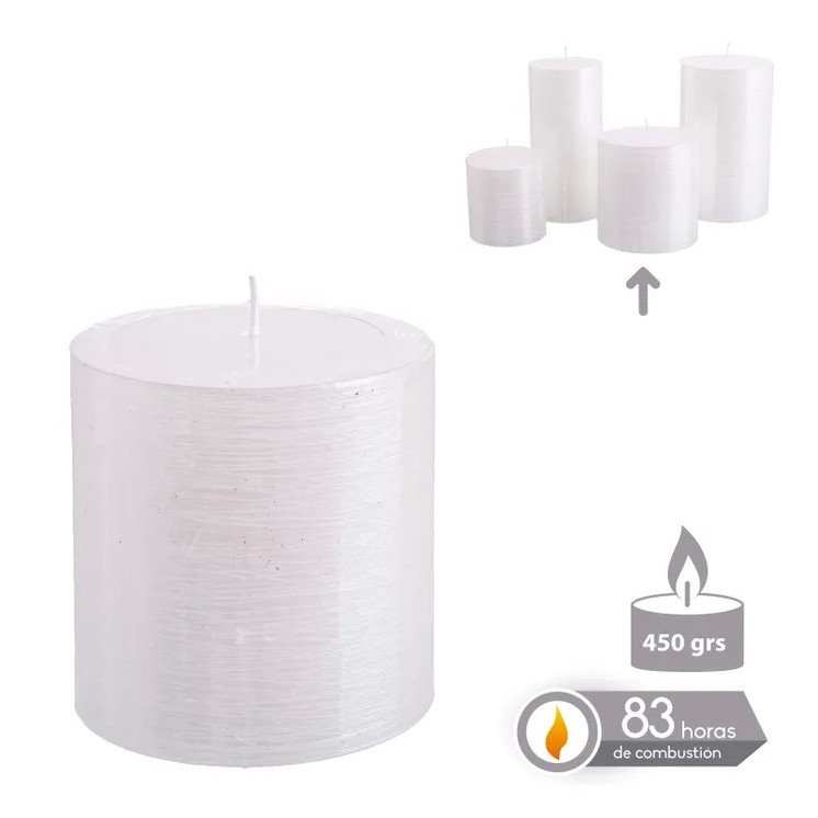 Vela Cilíndrica Blanco Nacarado Navidad 8,7x9 cm | Decoración Navideña