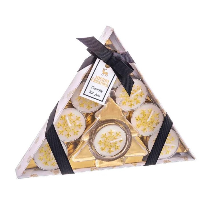 Set 8 Velas Tealight Oro Navidad | Decoración Navideña
