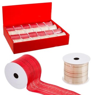 Rollo Cinta Lino Beige-Rojo 270x6,3 cm 2 Modelos | Decoración Navidad