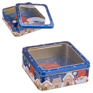Caja Metal-PVC Papá Noel 15,3x15,3x5 cm | Decoración Navideña