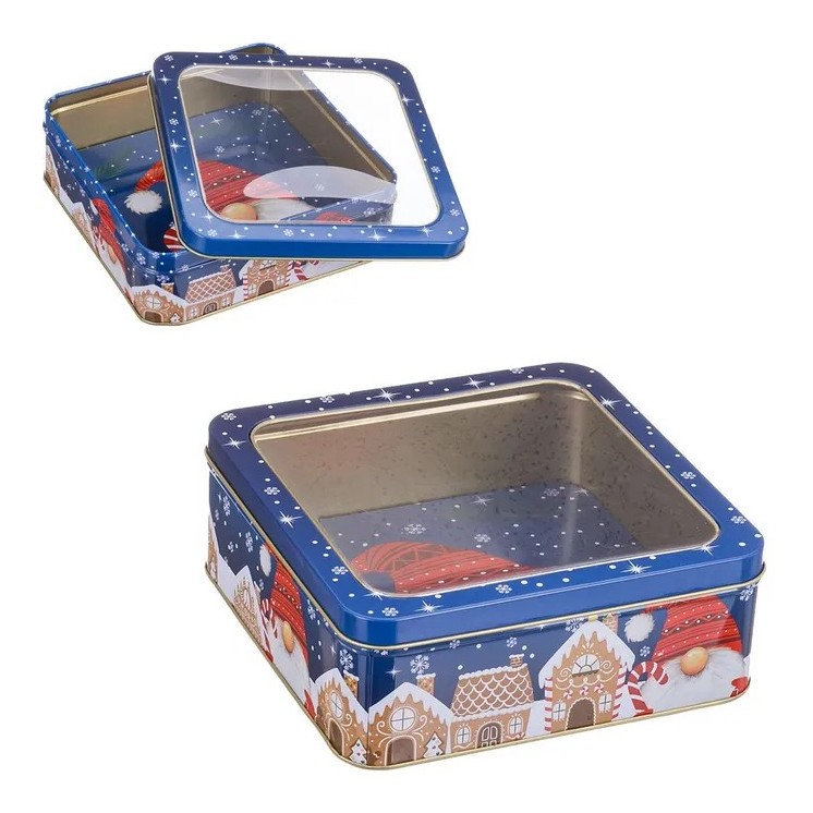 Caja Metal-PVC Papá Noel 15,3x15,3x5 cm | Decoración Navideña