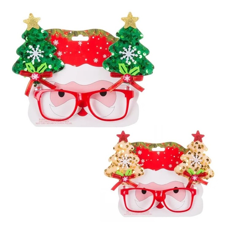 Gafas Árbol de Navidad PP Rojo 14x19 cm | Accesorio Festivo Navideño