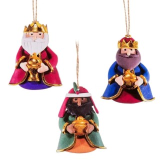 Set 3 Colgantes Reyes Magos Madera 6x0,5x9 cm | Decoración Navideña