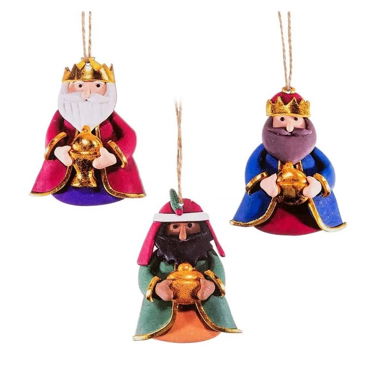 Set 3 Colgantes Reyes Magos Madera 6x0,5x9 cm | Decoración Navideña