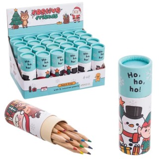 Set 12 Lápices Colores Madera 3,5x3,5x12 cm | Detalle Navideño