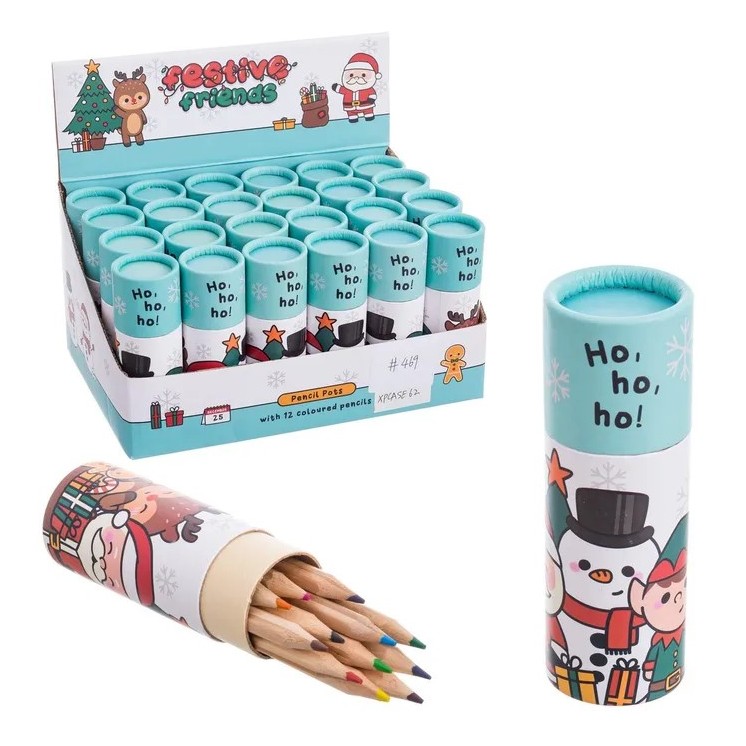 Set 12 Lápices Colores Madera 3,5x3,5x12 cm | Detalle Navideño