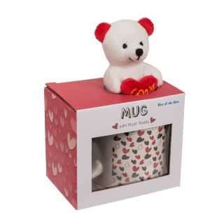 Taza Blanca con Corazones y Oso Teddy – Regalo San Valentín