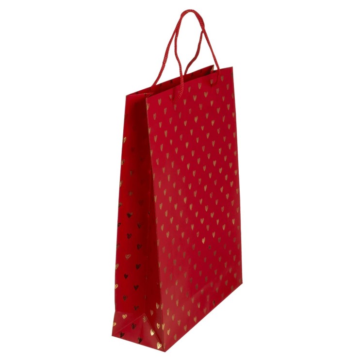 Bolsa de Papel de Regalo Roja con Corazones Brillantes – 25x8,5x34 cm