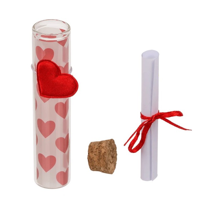 Frasco de Vidrio con Tapón de Corcho y Colgante de Corazón para San Valentín | 11 cm
