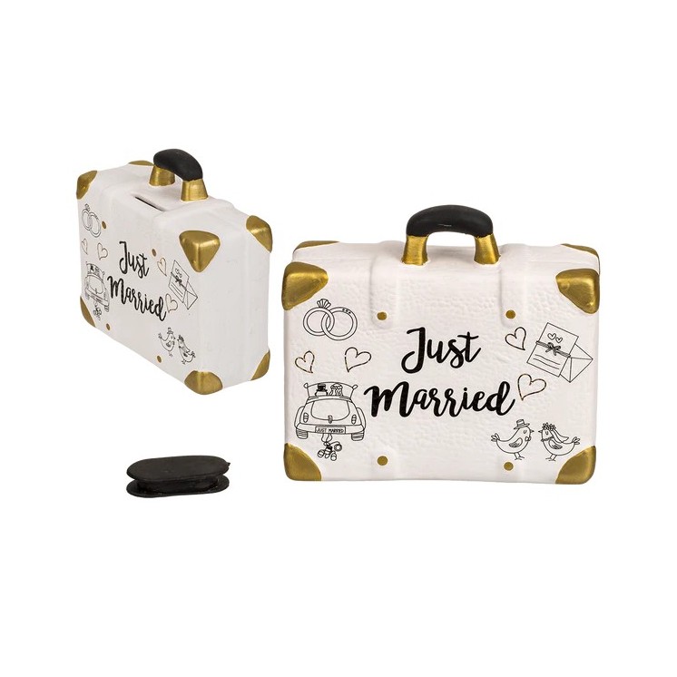 Hucha Just Married de Cerámica | Regalo Perfecto para Novios | 15 x 13 cm