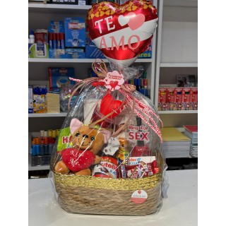 Cesta Gatito Love con Campana Sex San Valentín | Globos al aire decoración