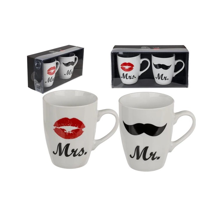 Taza New Bone Mr & Mrs | Set de 2 Tazas en Cajita de Regalo | 10 x 8 cm