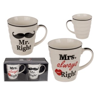 Taza de Cerámica Mr Right & Mrs Always Right | Set de 2 | 330 ml | Regalo para Parejas