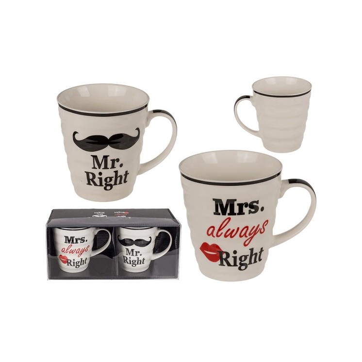 Taza de Cerámica Mr Right & Mrs Always Right | Set de 2 | 330 ml | Regalo para Parejas