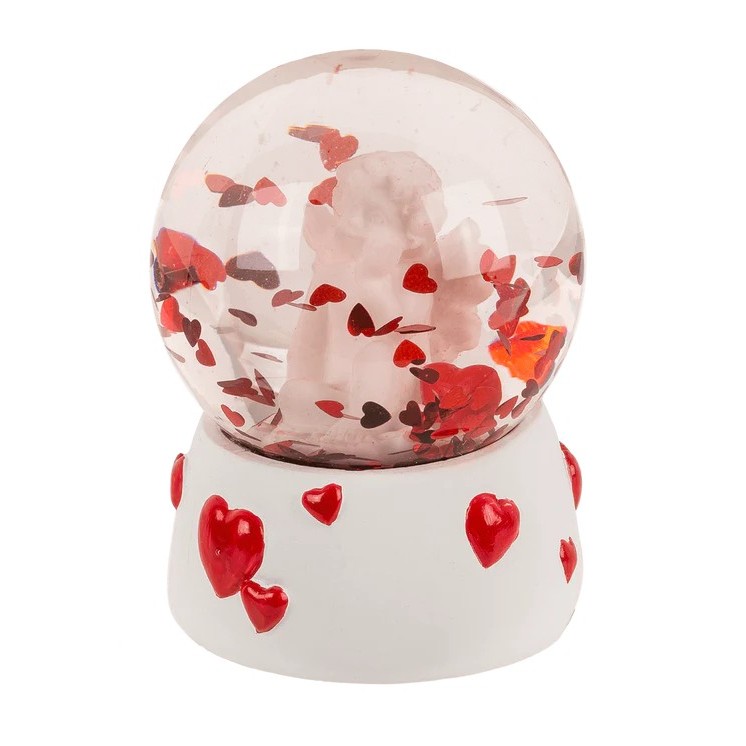 Bola de Purpurina con Ángel y Corazón sobre Base | 4 Modelos a Elegir | 4,5 x 4,5 x 6 cm