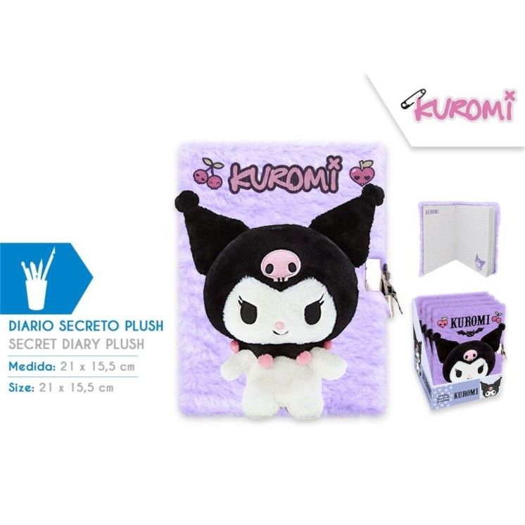 Diario Kuromi A5 con Candado | Peluche 3D Sanrio