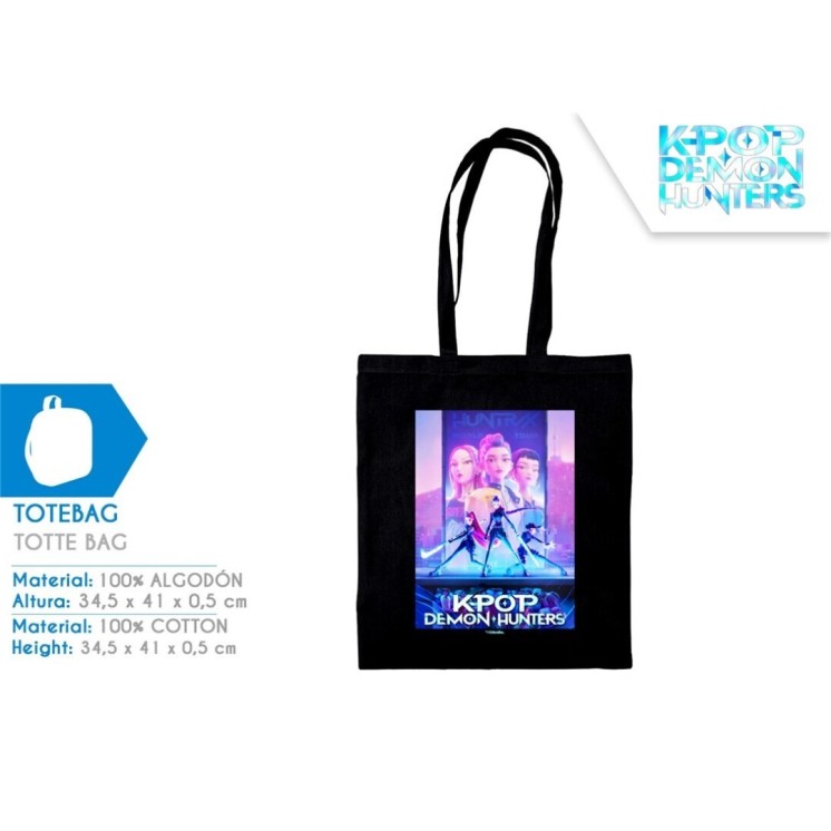 Totebag Negra K-Pop Demon Hunters 100% Algodón | Globos al Aire