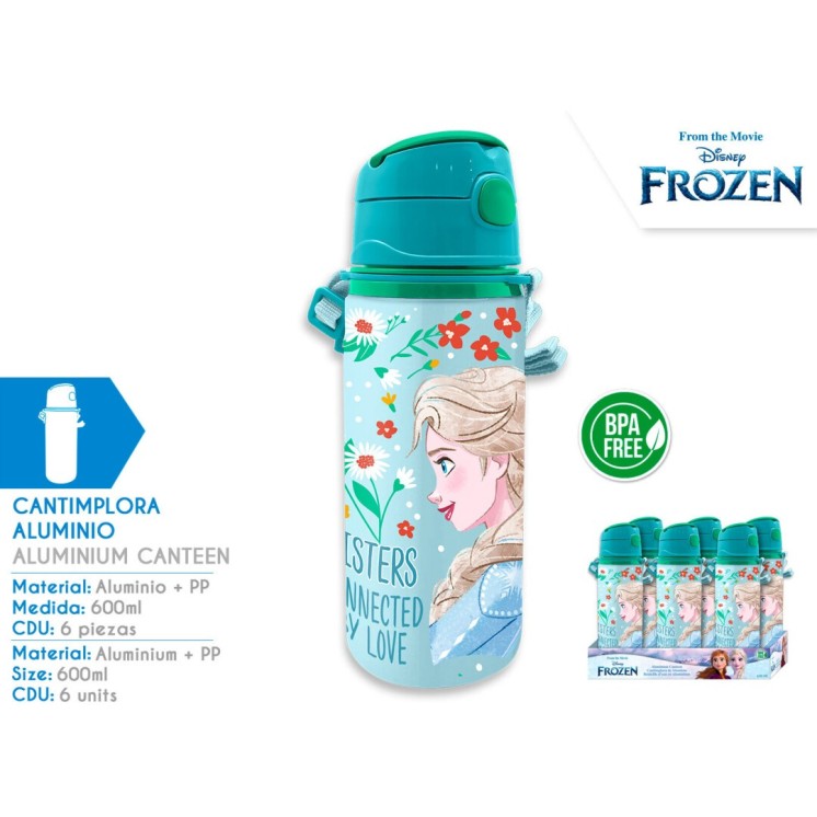Botella de Aluminio 600 ml con Asa | Diseño Frozen