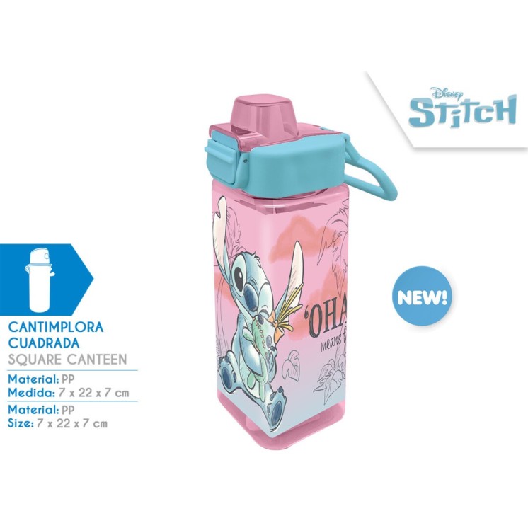 Botella PP Cuadrada Stitch | Botella Infantil Reutilizable