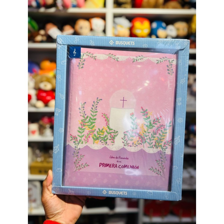 Libro de Firmas Comunión Lila y Rosa con Música | Personalizado
