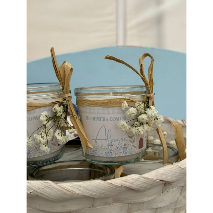 Vela Personalizada con Pegatina, Lazo y Lluvia | Detalle para Eventos