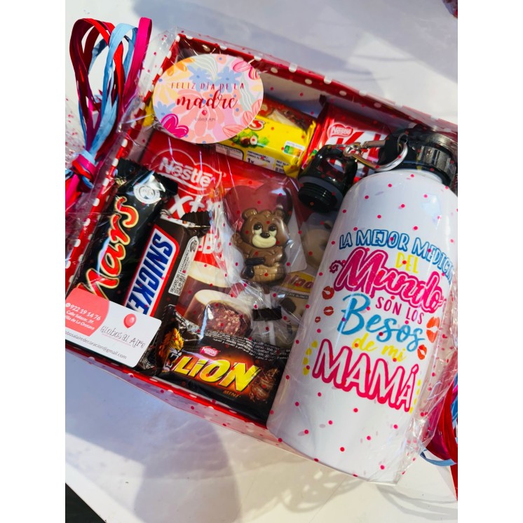 Caja regalo Mamá con cantimplora y chocolates | Detalle dulce y útil